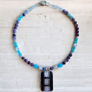 One of a Kind RARE handmade Blue Faceted Larimar &Genuine Amethyst DichloricPdnt